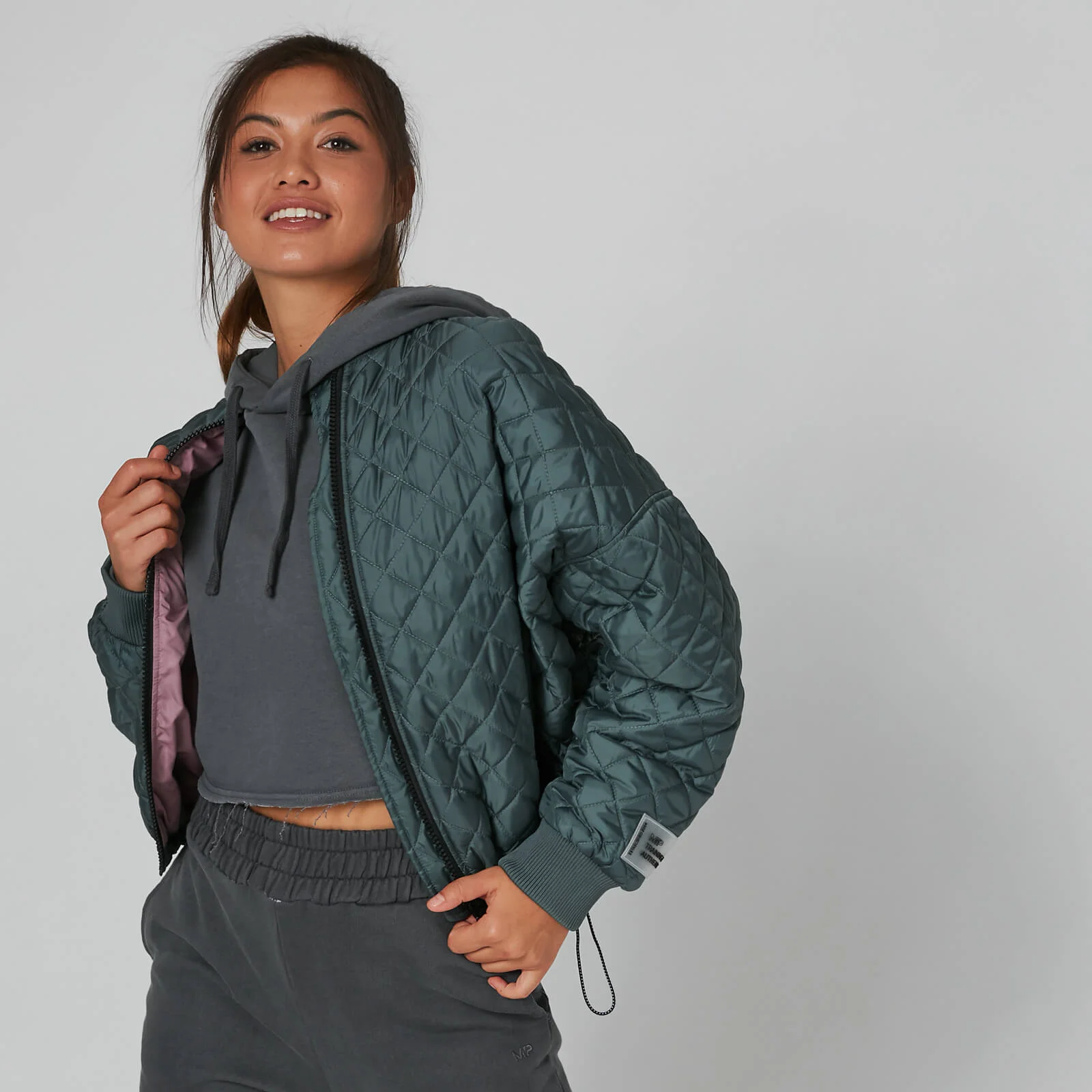 Oversized Quilted Bomber Jacket - Grey - XS Afbeelding 1