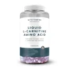 Doorzichtige pot met witte dop, gevuld met paarse capsules, met een etiket.