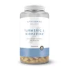 Een doorzichtige pot met een witte deksel, gevuld met geelkleurige capsules.