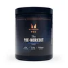 Donkerblauwe pot met zwarte deksel, met het opschrift 'The Pre-Workout' en 'MyPRO' in witte letters.
