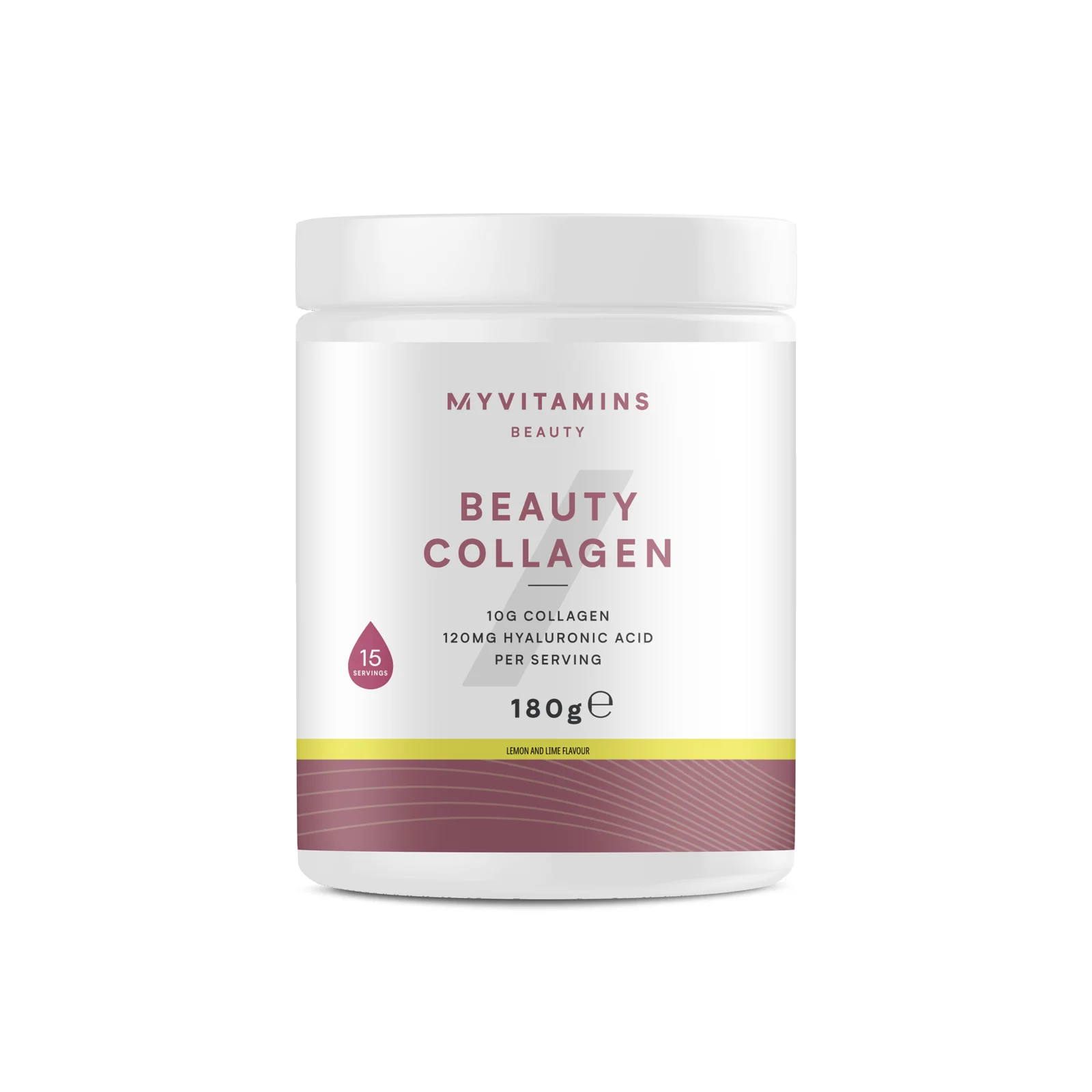 Witte pot met een wit deksel en een etiket met de tekst "Beauty Collagen.