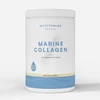 Witte pot met een wit deksel, met blauwe en gele accenten en tekst.