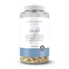 Transparante pot met witte deksel, gevuld met goudkleurige capsules.