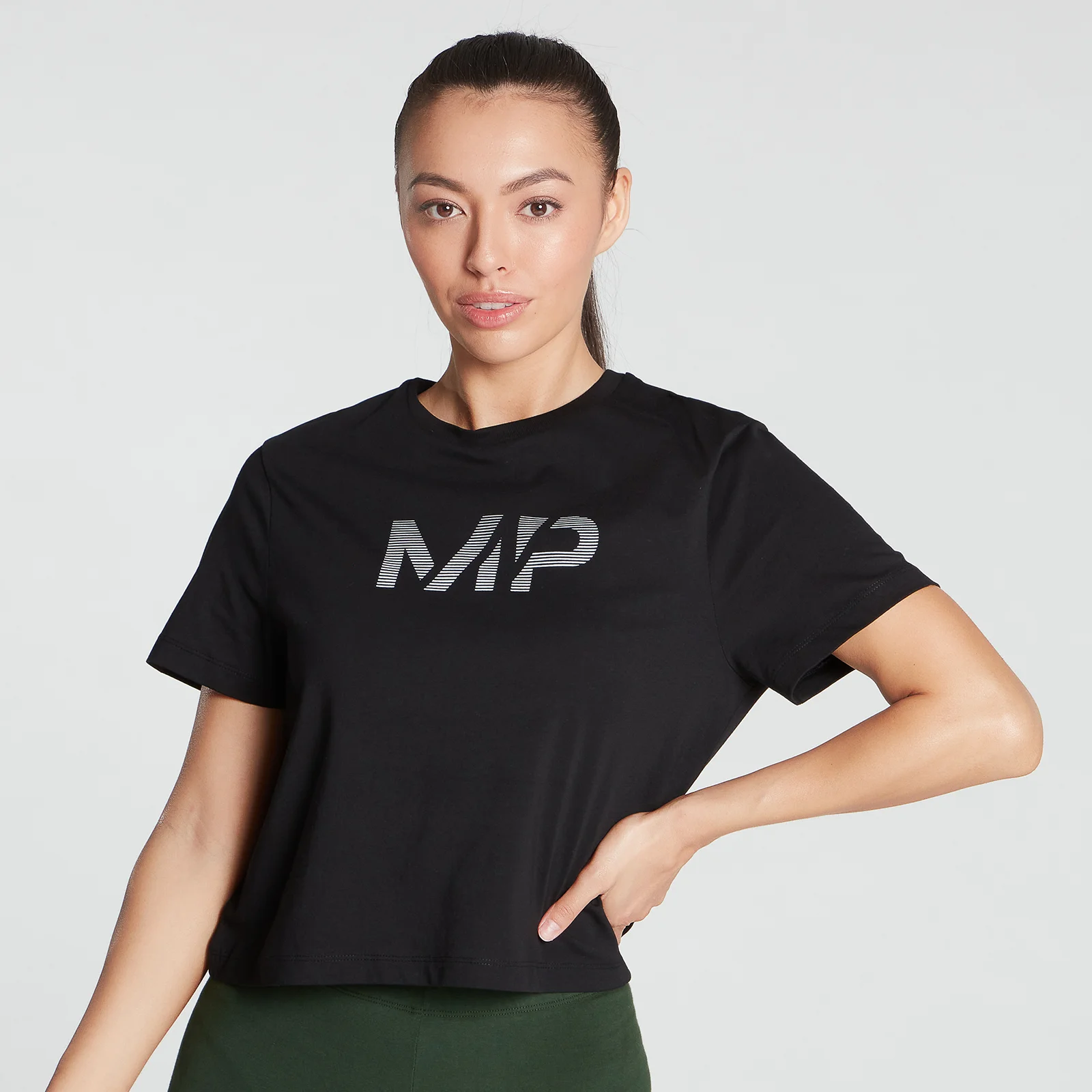 MP Women's Gradient Line Graphic Crop T-shirt- Black - XXS Afbeelding 1