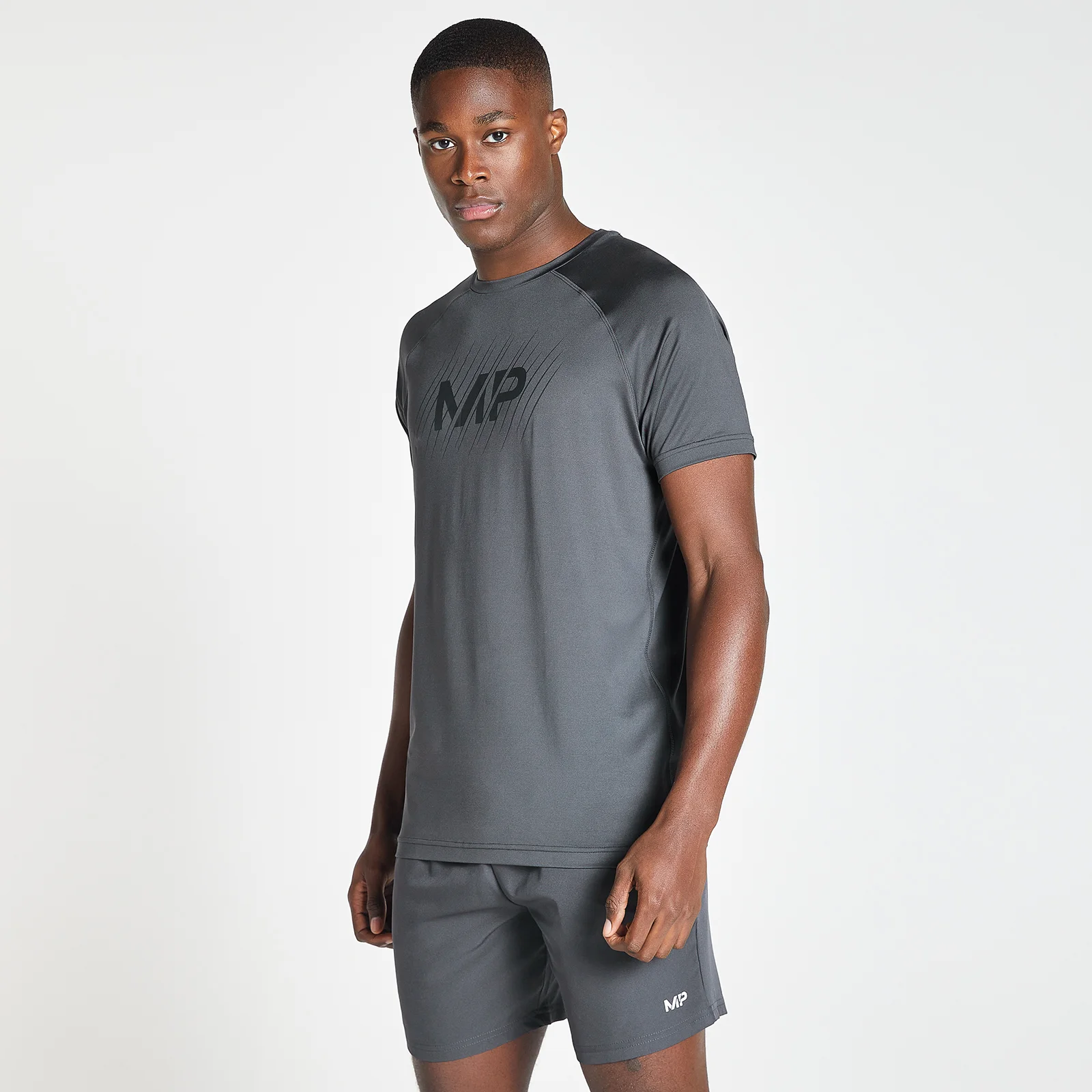 MP Men's Linear Line Graphic Essentials Training Short Sleeve T-Shirt - Gun Metal - XXS Afbeelding 1