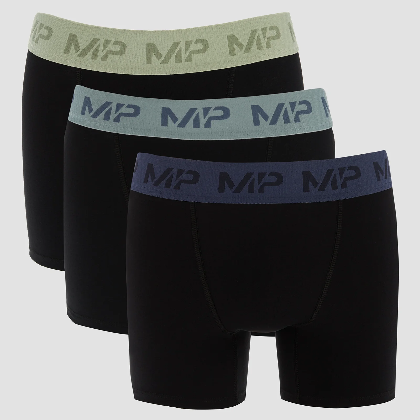 MP gekleurde boxershorts met tailleband voor heren (3-delige verpakking) - Zwart/Vorstgroen/Staalblauw/IJsblauw - XXS Afbeelding 1