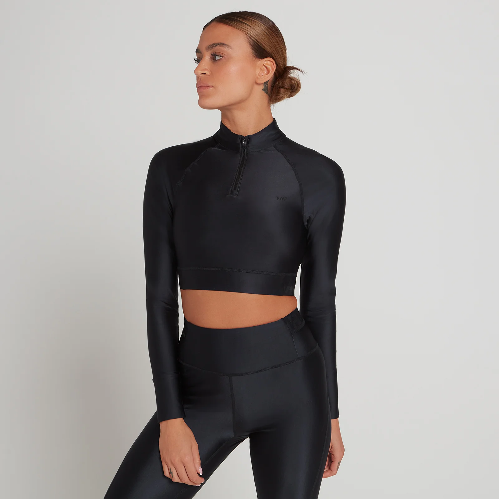 MP Engage cropped shirt met lange mouwen en kwartrits voor dames - Zwart - XXS Afbeelding 1