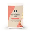 Witte pot met beige etiket, met de tekst "Myprotein Smoothie Mix Aardbei & Banaan.