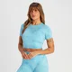 MP gecropt naadloos T-shirt met korte mouwen voor dames - Blauwe tie-dye
