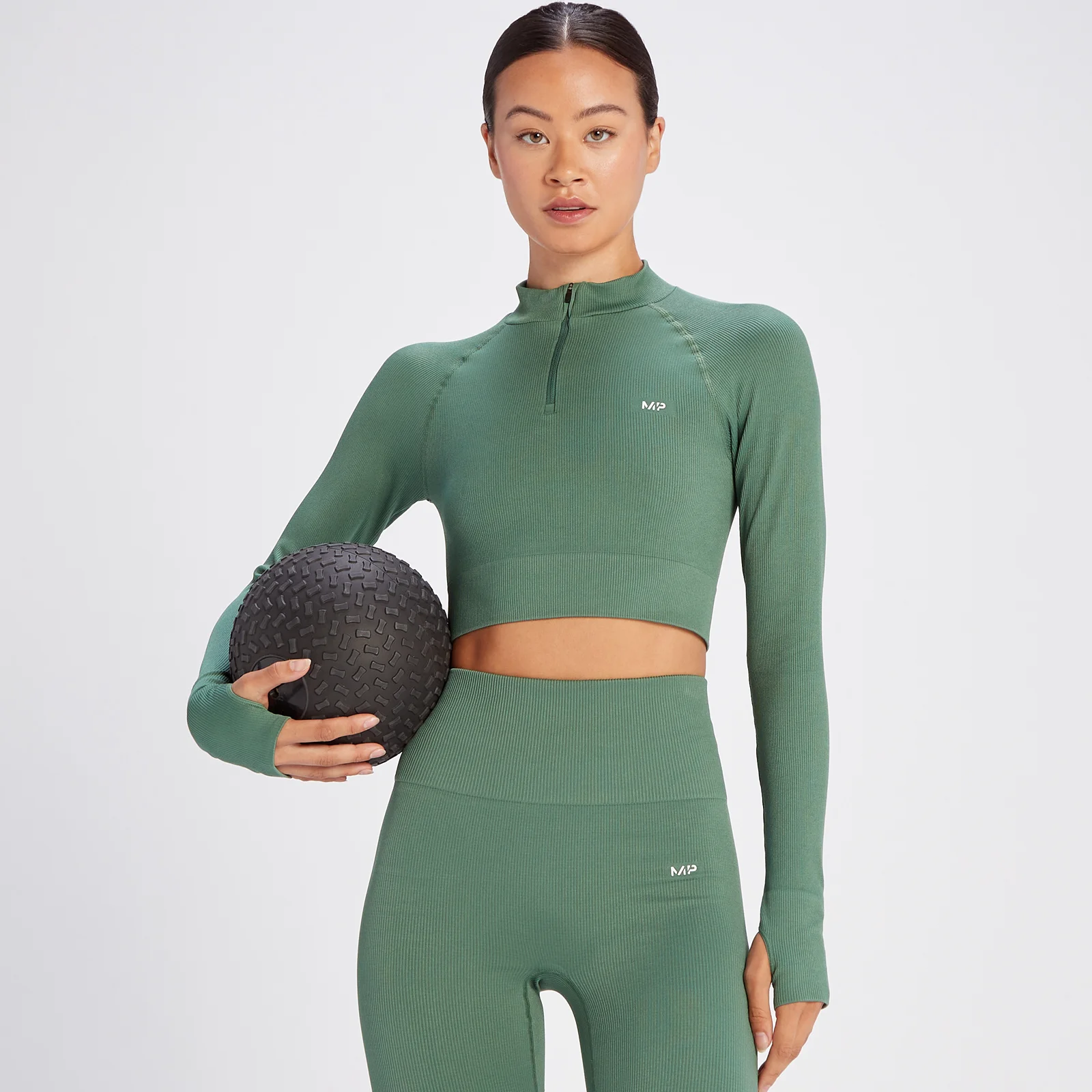 MP Women's Tempo Rib Seamless Crop 1/4 Zip - Soft Pine - XS Afbeelding 1