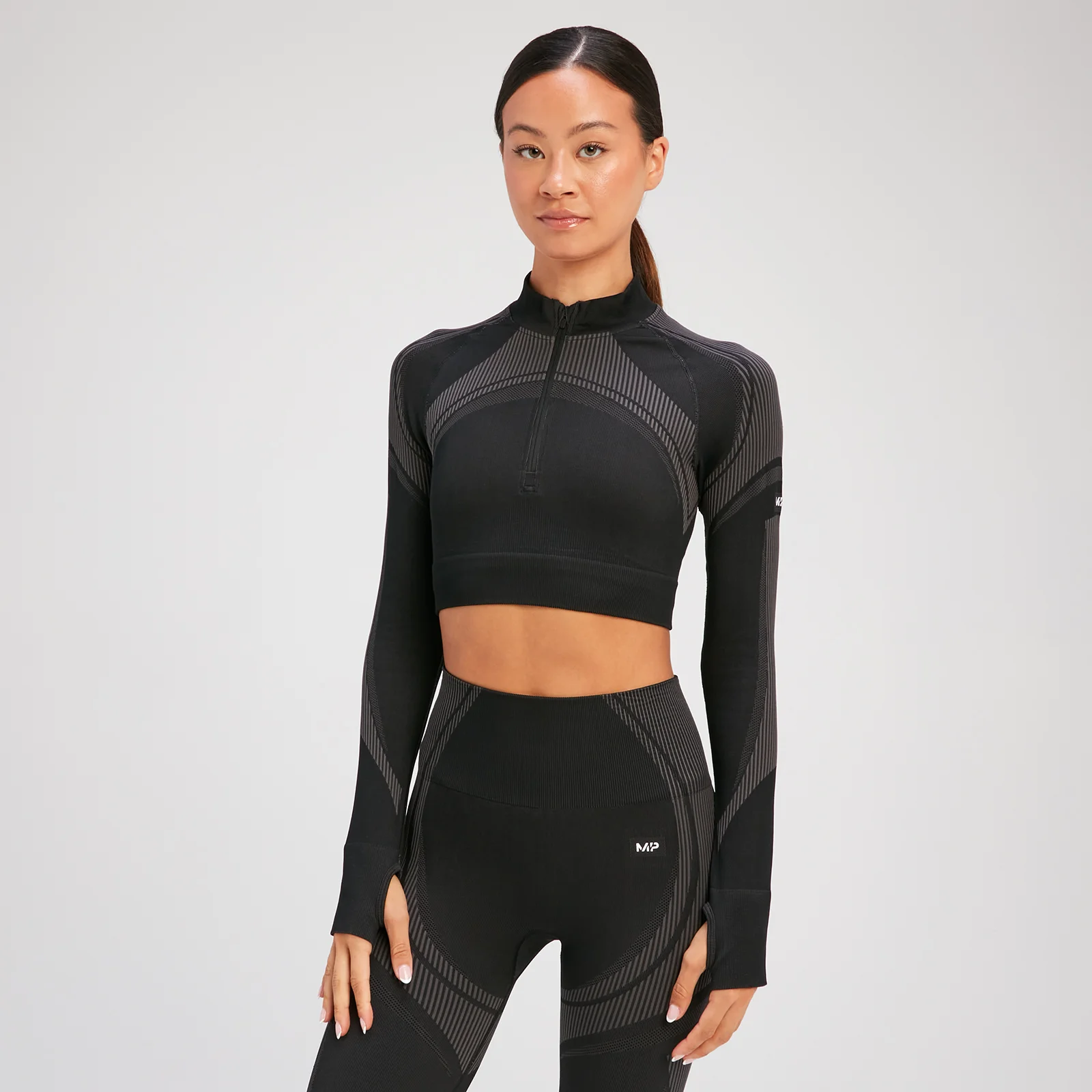 MP Tempo Ultra naadloze croptop met kwartrits en lange mouwen voor dames - Zwart - XS Afbeelding 1