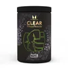 Zwarte pot met het opschrift "Clear Whey Protein" en een groene vuist, met Marvel logo.