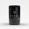 Zwarte pot met de tekst "THE Recovery – HYROX" van het merk Myprotein.