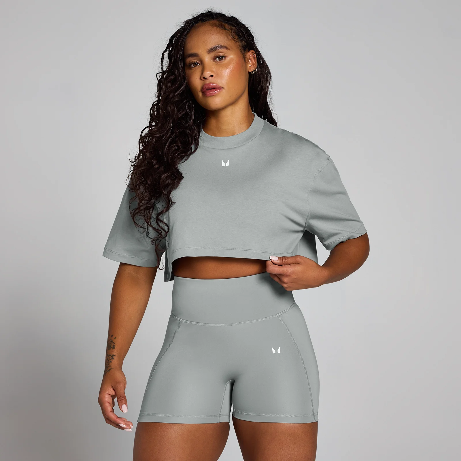 MP supergecropt T-shirt met Origin-opdruk voor dames - Fossielgrijs - L Afbeelding 1