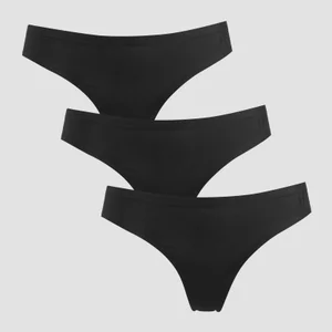 MP Women's Mid Rise No VPL Thong (3 Pack) - Black - Size S
