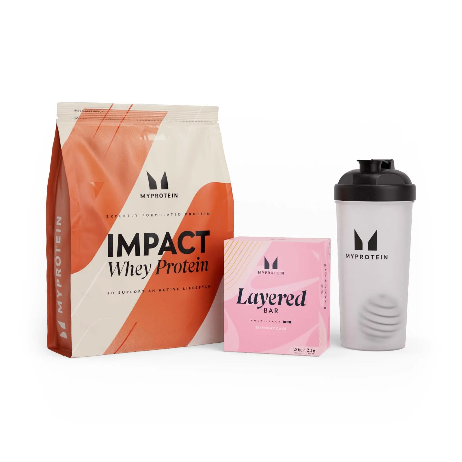 Bundel met Impact Whey Protein + Layered eiwitreep - Vanilla Birthday - Strawberry Cream Afbeelding 1