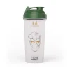 Witte plastic shaker met groene deksel en een afbeelding van Groot en het Marvel logo.