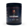 Zwarte pot met etiket 'THE Electropower' van Myprotein, met informatie over creatine en elektrolyten.