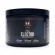 Een donkerblauwe pot met een zwart etiket, met de tekst "The Electro" van Myprotein.