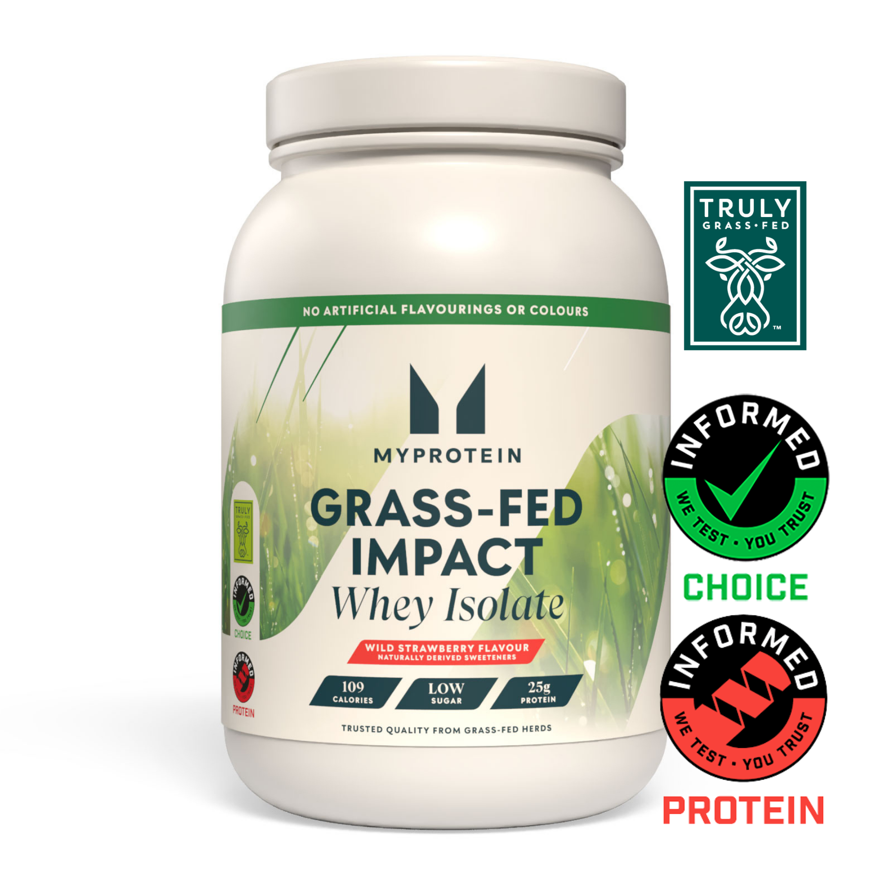 Myprotein Impact Whey Isolate, Grass Fed Wild Strawberry (naturally derived sweeteners), 1kg Afbeelding 1