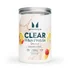 Een doorzichtige plastic pot met zilveren deksel, gevuld met Myprotein Clear Whey Splash of Raspberry Lemon.