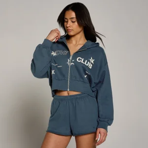 MP Dames Move Club Grafische Lichtgewicht Loopback Hoodie met Rits - Faded Blue - Size M