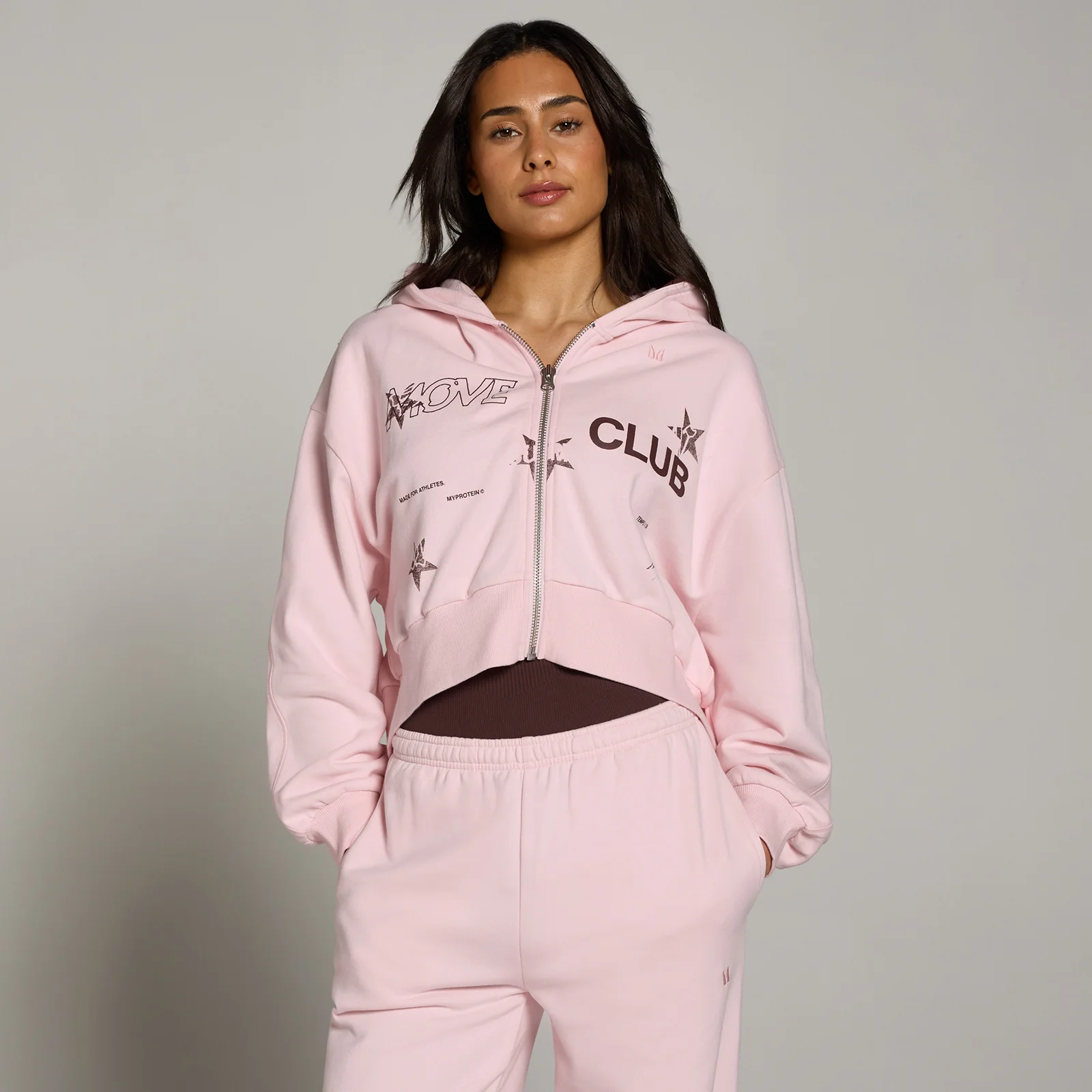 MP Dames Move Club Graphic Lichtgewicht Loopback Hoodie met Rits - Blush - L Afbeelding 1