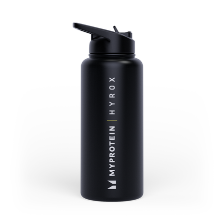 Myprotein Hyrox Gerecyclede Metalen Flip Straw Fles 1L - Zwart
