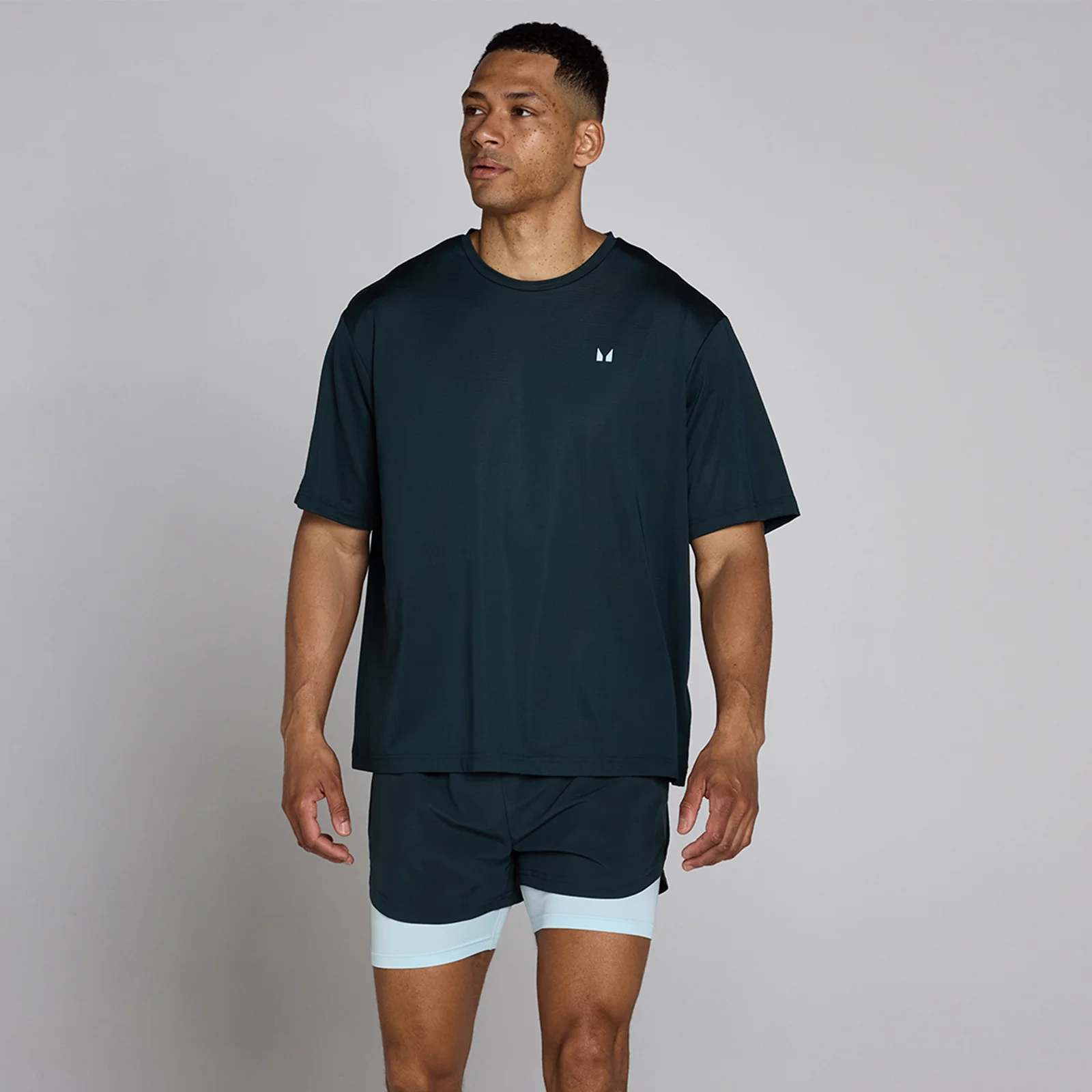 MP Heren Hybrid Oversized Mesh T-Shirt - Faded Blue - M Afbeelding 1