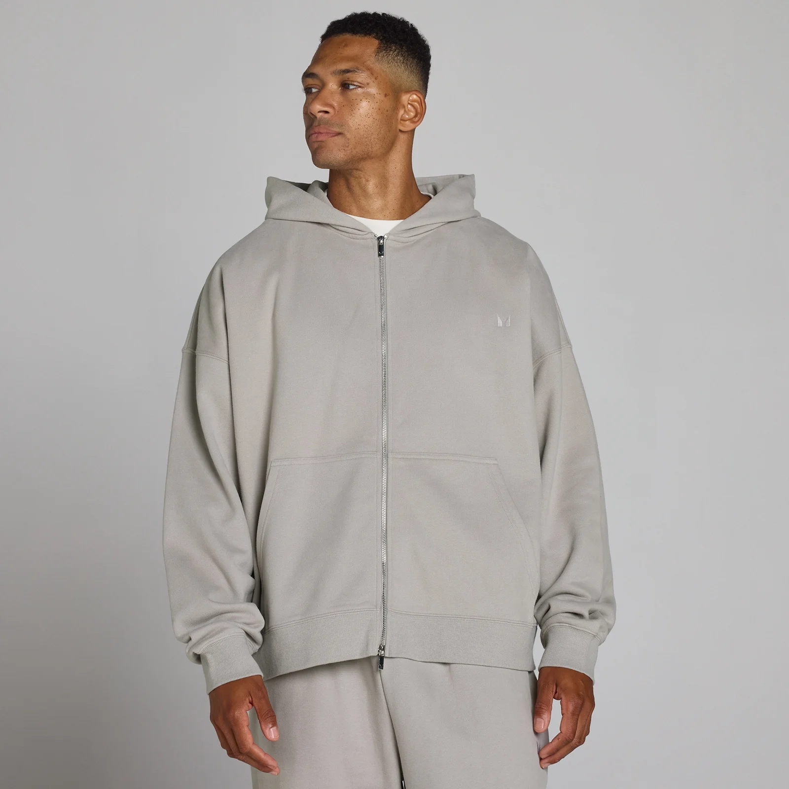 Oversized 2-Weg Rits Hoodie - Chalk Grey - L Afbeelding 1