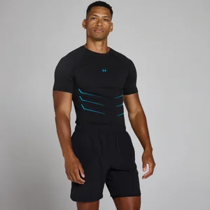 Lift Muscle Fit Naadloos T-Shirt - Gewassen Zwart/Power Blue - Size M