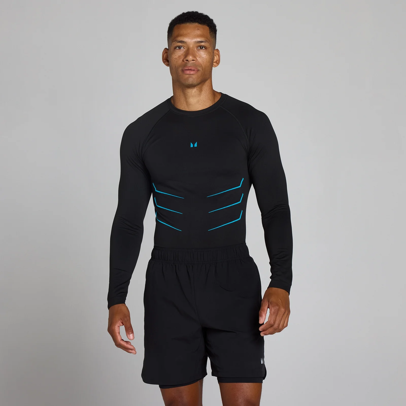 Lift Muscle Fit Naadloze Longsleeve - Gewassen Zwart/Power Blue - M Afbeelding 1