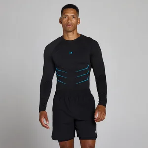 Lift Muscle Fit Naadloze Longsleeve - Gewassen Zwart/Power Blue - Size M