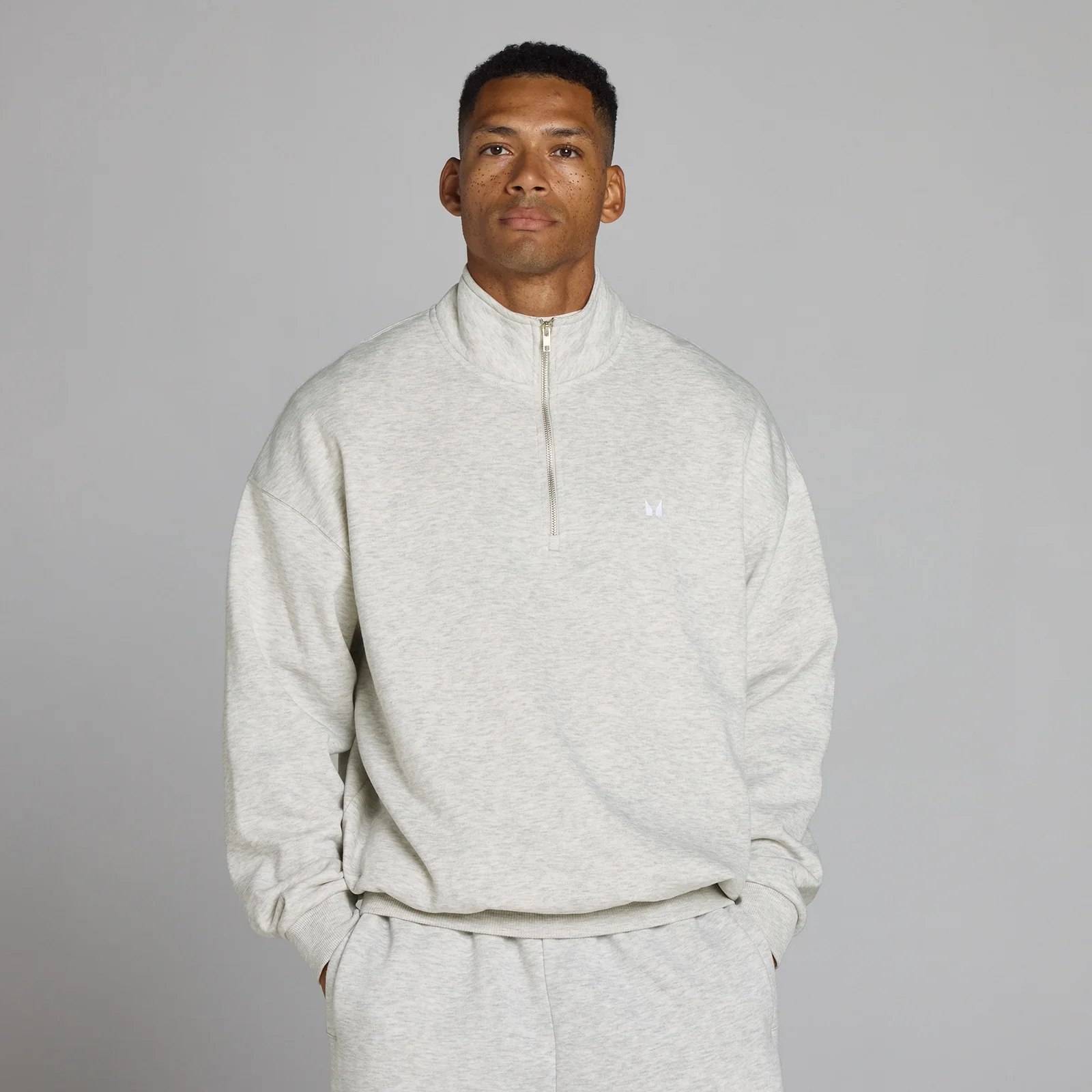 MP Men's Rest Day Oversized 1/4 Zip - Light Grey Marl - M Afbeelding 1