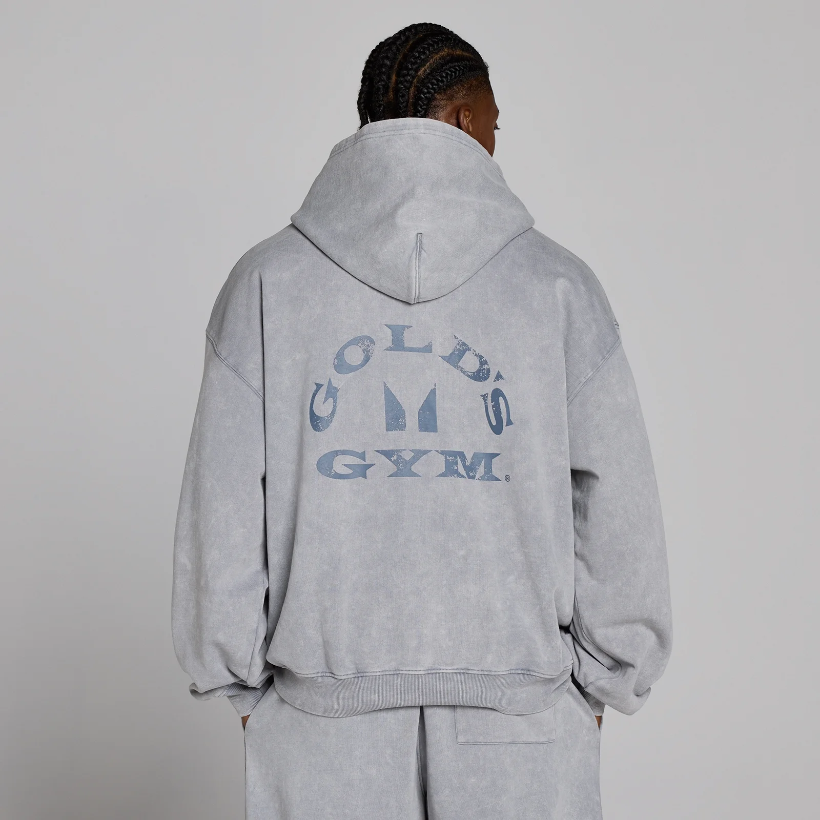 MP X Gold's Heren Washed Graphic Oversized Hoodie - Steel Blue - L Afbeelding 4