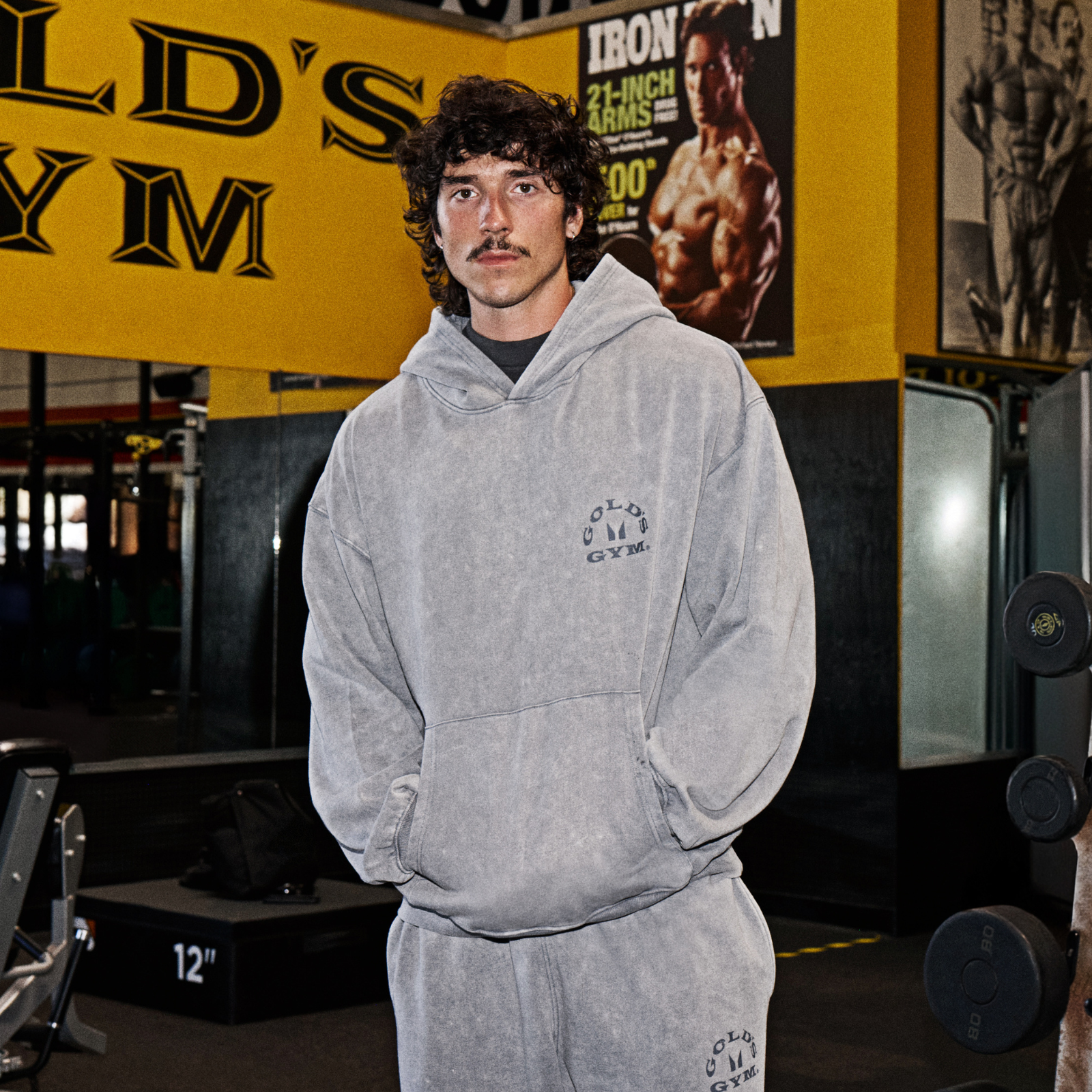 MP X Gold's Heren Washed Graphic Oversized Hoodie - Steel Blue - L Afbeelding 1