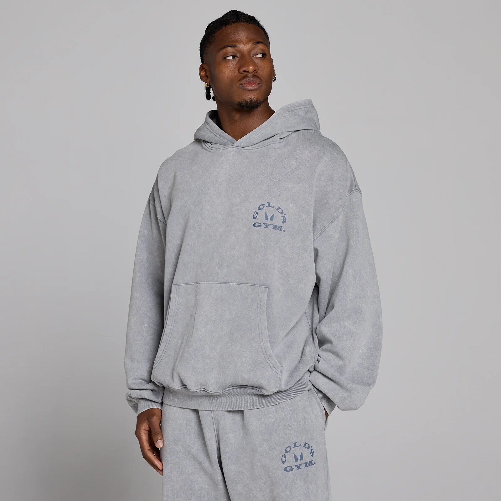 MP X Gold's Heren Washed Graphic Oversized Hoodie - Steel Blue - L Afbeelding 3
