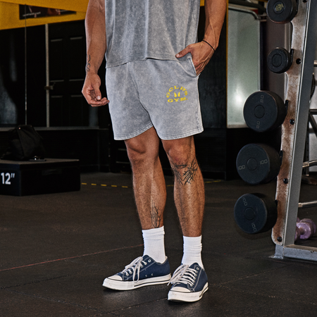 MP X Gold's Heren Washed Graphic Oversized Sweat Shorts - Steel Blue